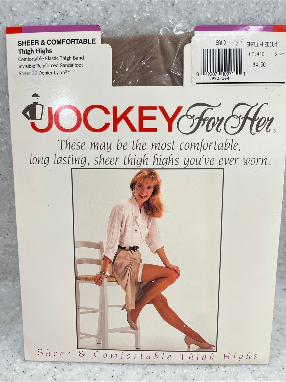 Vtg 1991 JOCKEY For Her Thigh High Stockings Hosiery SAND S/M Sandalfoot NIP